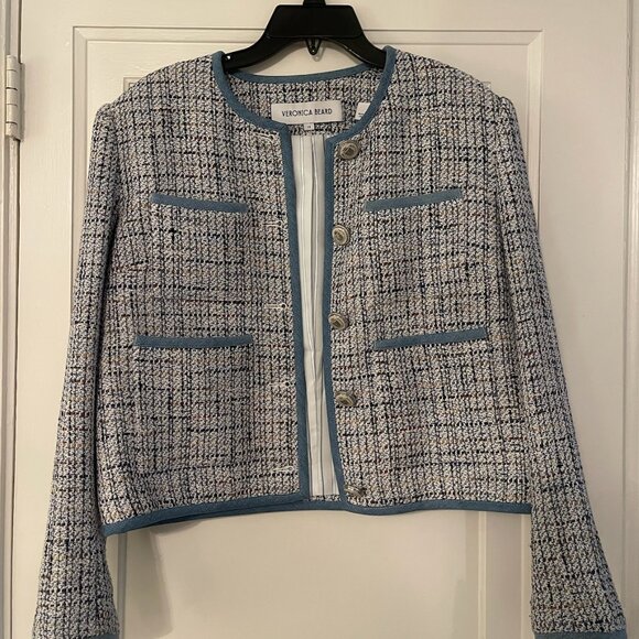 Veronica Beard Blue and White Tweed Blazer 12 L Chanel Style - Picture 4 of 8